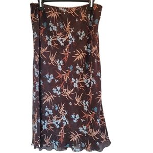 90s Y2K Pantology Brown Blue Floral Flowy Skirt